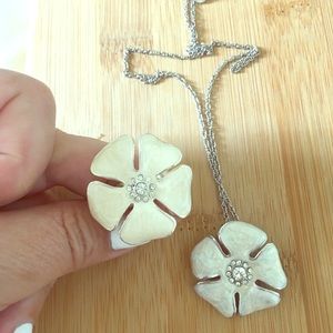 Enamel ring and 10 inch necklace set